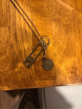 Brass-Tone Lock & Coin Pendant Necklace - Antique Brass